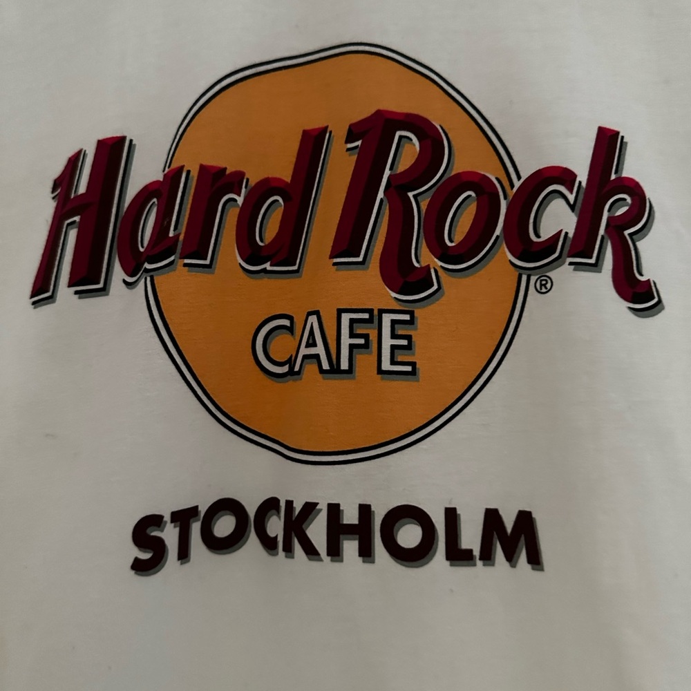 Large NWT Hard Rock Cafe White Tee with Orange and Red Logo